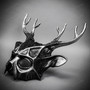 Antler Deer Textured Horn with Brushed Silver Laces Devil Halloween Masquerade Mask - Black