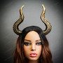 Fairy Maleficent Dragon Horns Headband - Black Gold (with model)