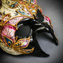 Krampus Ram Demon with Black Horns Venetian Devil Halloween Mask - Gold Black