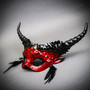 Krampus Horn Red Squama Animal Devil Masquerade Party Mask - Red Black