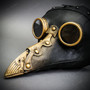 Steampunk Plague Doctor with Goggle Short Bird Beak Halloween Mask - Black Gold