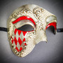 Silver Venetian Phantom Half Face w/ Gold RED Side Feather Men Women Couple Mask