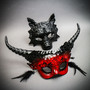 Black Wolf Animal Scary Masquerade w/ Devil Red Long Horn Halloween Couple Mask