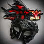 Venetian Warrior Half-Face RED Glitter Peacock Black Feather Eye Couple Mask