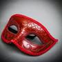 Red Venetian Classic Eye w/ Long Horns Elegant Devil Eye Black Couple Mask