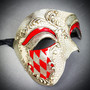 Venetian RED Silver Phantom Half Face & Black Glitter Feather Eye Couple Mask