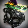 Venetian Black Ball Warrior Men & Women Feather Green Glitter Eye Couple Mask