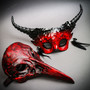 Bloddy Red Bird Nose Raven Devil Long Horns Halloween Spikes Costume Couple Mask