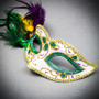 Venetian Silver Phantom Ball Men & Women Feather Green Glitter Eye Couple Mask