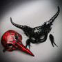 Red Bird Nose Raven Black Devil Long Horns Halloween Spikes Costume Couple Mask