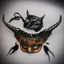 Man Black Demon Eye Mask w/ Long Horns Brown Devil Women Halloween Party Mask