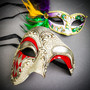 Venetian Silver Phantom Ball Men & Women Colorful Feather MardiGras Couple Mask