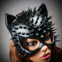 Spiked Cat Mask Gothic Punk Feline Masquerade Costume Mask - Black