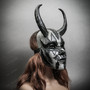 Devil Horn Mask Gothic Demon Halloween Face Mask - Black Silver
