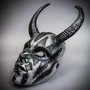 Devil Horn Mask Gothic Demon Halloween Face Mask - Black Silver