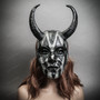 Devil Horn Mask Gothic Demon Halloween Face Mask - Black Silver