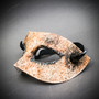 Demon Half Face Devil Distressed Mask with Small Horns - Rust White