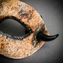 Demon Half Face Devil Distressed Mask with Small Horns - Rust White