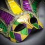 Mardi Gras Jester Mask with Bells – Venetian Carnival Harlequin Masquerade Mask -  Purple Green Yellow