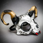 White Skull Ram Mask with Gold Horns Fantasy Demon Costume Mask - White Gold