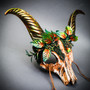 Woodland Ram Skull Mask with Golden Horns – Forest Spirit Tribal Costume Mask - Bone