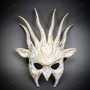 Forest Stag Mask with Golden Antlers – Mythical Woodland Creature Masquerade Mask - White  Gold