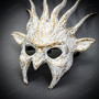 Fire Flame Devil Demon Horns Spikes Full Face Mask - White Gold
