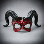 Dragon Scale Horned Masquerade Mask Gothic Demon Ram Costume Mask - Red Black
