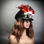 Voodoo Skull Feather Top Hat Gothic Halloween Costume Hat - Black Red