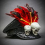 Voodoo Skull Feather Top Hat Gothic Halloween Costume Hat - Black Red