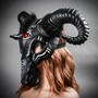Black Ram Skull Mask with Horns Dark Fantasy Halloween Mask