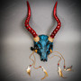 Skull Mask with Red Horns Tribal Demon Costume Mask - Blue