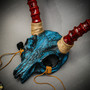 Skull Mask with Red Horns Tribal Demon Costume Mask - Blue