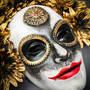 Golden Sunflower Día de los Muertos Mask – Handcrafted White & Gold Sugar Skull Masquerade Mask