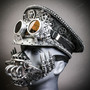 Silver Feather Shoulder Piece + Silver Steampunk Goggles + Black & Silver Steampunk Eye Mask Costume Set