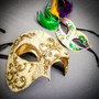 Gold Phantom Half Face Mask & Green & Yellow Masquerade Mask Couple Mask Set