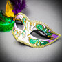 Gold Phantom Half Face Mask & Green & Yellow Masquerade Mask Couple Mask Set