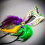 Gold Phantom Half Face Mask & Green & Yellow Masquerade Mask Couple Mask Set