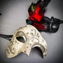 Silver Phantom Half Face Mask & Black & Red Venetian Eye Mask Couple Mask Set