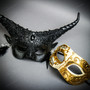 White & Gold Venetian Eye Mask & Masquerade Mask Couple Mask Set