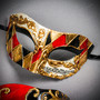 Red & Black Venetian Bauta Mask & Gold & Black Venetian Eye Mask Couple Mask Set
