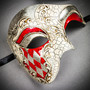 White & Red Venetian Phantom Mask & White & Silver Venetian Eye Mask Couple Mask Set