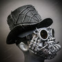 Silver Steampunk Goggles + Black & Silver Steampunk Top Hat + Black & Silver Steampunk Eye Mask Costume Set