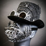Silver Steampunk Goggles + Black & Silver Steampunk Top Hat + Black & Silver Steampunk Eye Mask Costume Set