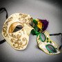 Gold Phantom Half Face Mask & Green & Yellow Masquerade Mask Couple Mask Set
