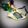 Gold Phantom Half Face Mask & Green & Yellow Masquerade Mask Couple Mask Set