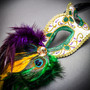 Silver Phantom Half Face Mask & Green & Yellow Masquerade Mask Couple Mask Set