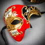 Red & Black Venetian Bauta Mask & Black & Gold Venetian Eye Mask Couple Mask Set