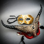 White & Gold Venetian Eye Mask & Red & Black Horned Devil Eye Mask Couple Mask Set