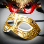 White & Gold Venetian Eye Mask & Red & Black Horned Devil Eye Mask Couple Mask Set